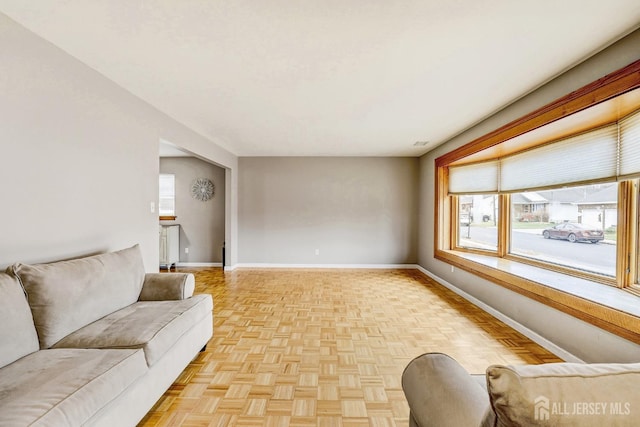 living room with light parquet flooring