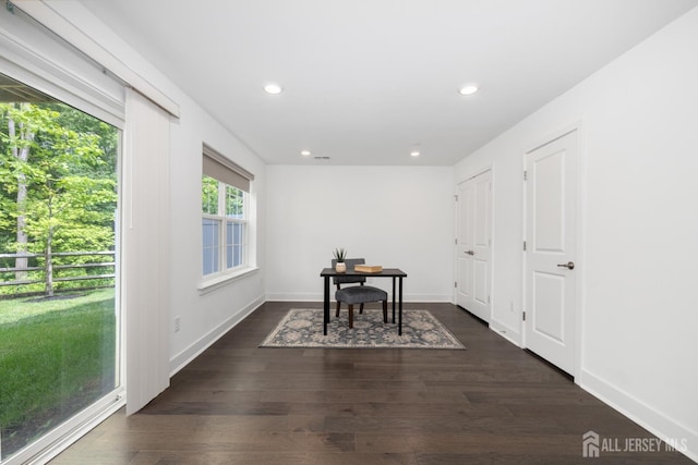 1617 Swales Ct, Monroe, NJ 08831 - home office with dark wood-type flooring, recessed lighting, and baseboards