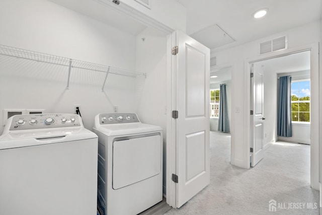 1617 Swales Ct, Monroe, NJ 08831 - laundry area featuring washing machine and clothes dryer, light carpet, baseboards, and recessed lighting