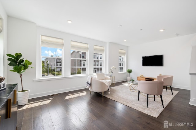 1617 Swales Ct, Monroe, NJ 08831 - living room with dark wood finished floors, baseboards, and recessed lighting