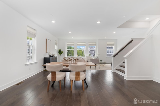 1617 Swales Ct, Monroe, NJ 08831 - dining room with wood finished floors, stairs, baseboards, and recessed lighting