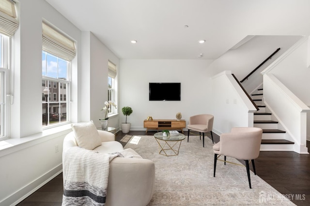 1617 Swales Ct, Monroe, NJ 08831 - living area featuring recessed lighting, wood finished floors, stairs, and baseboards