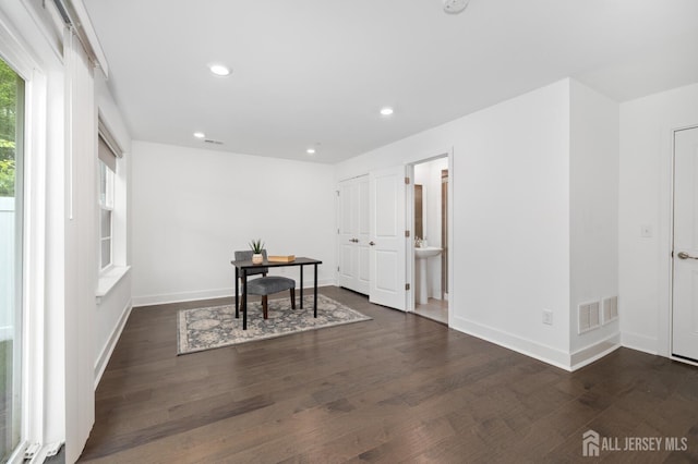 1617 Swales Ct, Monroe, NJ 08831 - office space featuring dark wood-style floors, recessed lighting, baseboards, and a sink