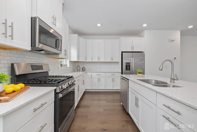 1617 Swales Ct, Monroe, NJ 08831 - kitchen featuring stainless steel appliances, a sink, dark wood-type flooring, white cabinets, and recessed lighting
