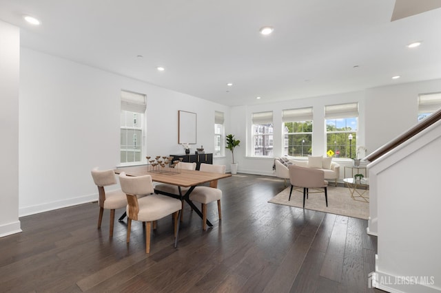1617 Swales Ct, Monroe, NJ 08831 - dining area featuring dark wood finished floors, recessed lighting, and baseboards