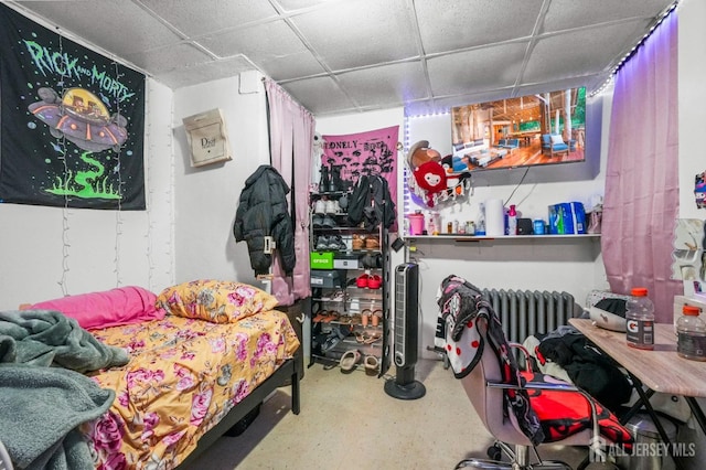 184 Seaman St, New Brunswick, NJ 08901 - bedroom with a drop ceiling, radiator, and concrete flooring