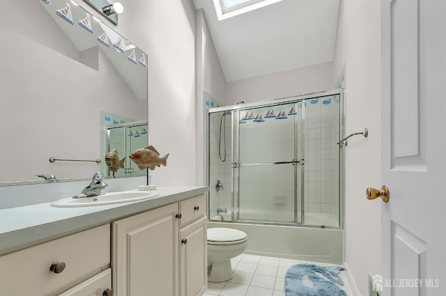 57 Cortland Dr N, East Brunswick, NJ 08816 - bathroom with toilet, shower / bath combination with glass door, tile patterned flooring, vanity, and a skylight