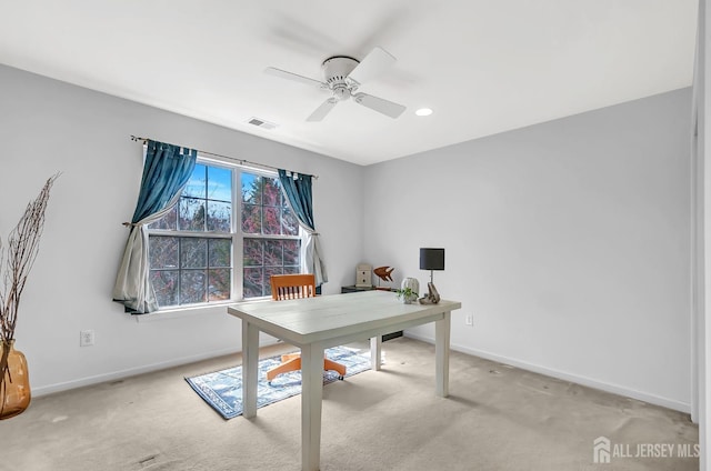 57 Cortland Dr N, East Brunswick, NJ 08816 - office area featuring a ceiling fan, baseboards, visible vents, and light colored carpet
