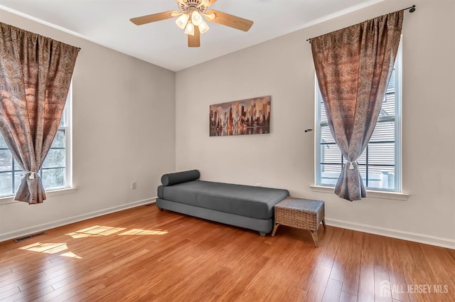 57 Cortland Dr N, East Brunswick, NJ 08816 - sitting room with ceiling fan, baseboards, hardwood / wood-style floors, and visible vents