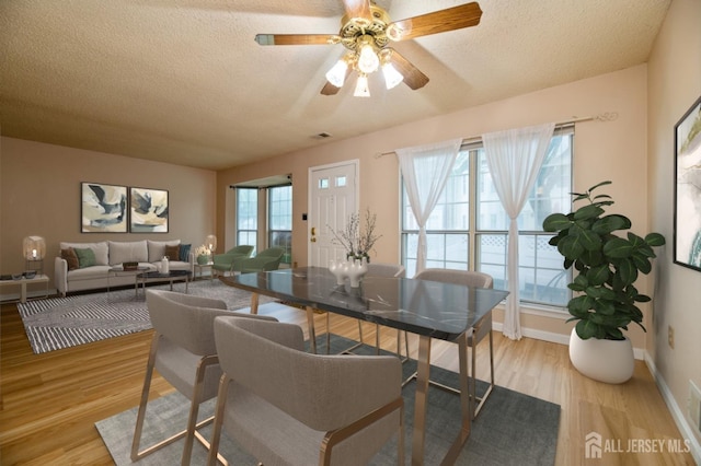 125 Albury Way N, Brunswick, NJ 08902 - dining area with wood finished floors, a textured ceiling, ceiling fan, and baseboards