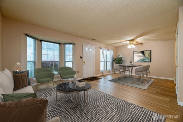 125 Albury Way N, Brunswick, NJ 08902 - living room with baseboards, wood finished floors, a textured ceiling, and ceiling fan