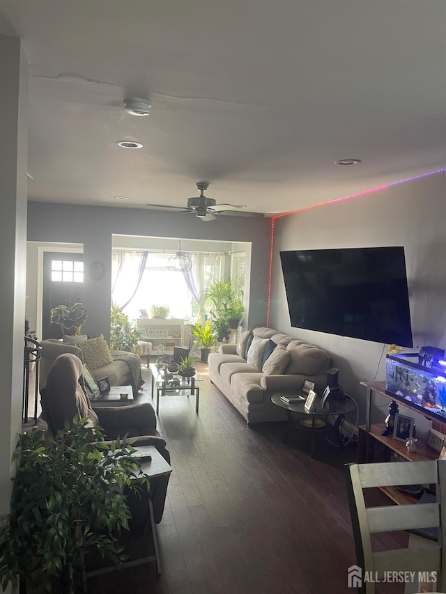 205 Water St, Perth Amboy, NJ 08861 - living area with ceiling fan, hardwood / wood-style flooring, and recessed lighting