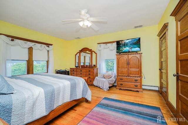 322 2nd St, Middlesex, NJ 08812 - bedroom with a baseboard radiator, light wood finished floors, and a ceiling fan