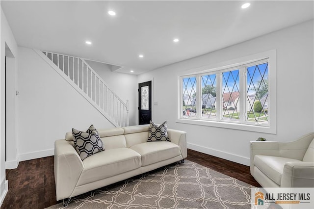 99 Crestview Rd, Fords, NJ 08863 - living area featuring stairs, baseboards, recessed lighting, and wood finished floors