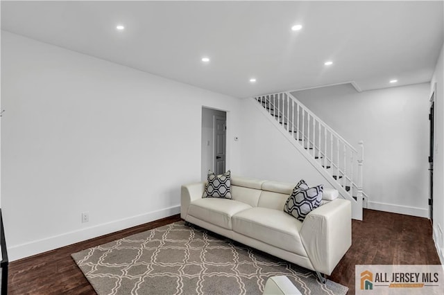 99 Crestview Rd, Fords, NJ 08863 - living room with wood finished floors, recessed lighting, baseboards, and stairs