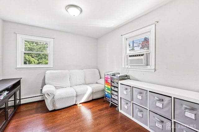 16 Kerschner Ln, East Brunswick, NJ 08816 - sitting room featuring cooling unit, dark wood-style floors, and a baseboard radiator