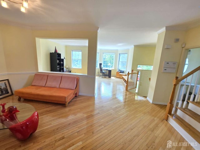 3 Great Beds Way S, Amboy, NJ 08879 - living area featuring ornamental molding, light wood-type flooring, and baseboards