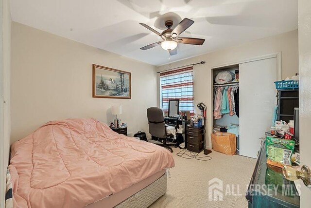 39 Gary Ct, South Brunswick, NJ 08810 - bedroom featuring a closet, carpet, and a ceiling fan