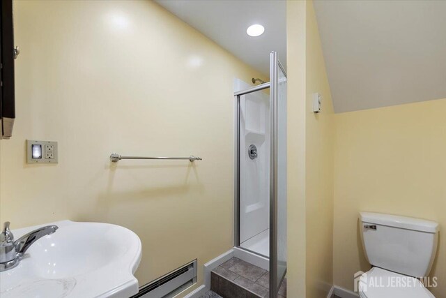 861 S Birch St S, Perth Amboy, NJ 08861 - bathroom with a sink, a stall shower, toilet, and recessed lighting