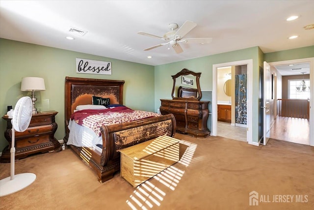 861 S Birch St S, Perth Amboy, NJ 08861 - bedroom featuring light colored carpet, recessed lighting, a ceiling fan, ensuite bathroom, and baseboards