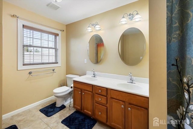 861 S Birch St S, Perth Amboy, NJ 08861 - full bathroom with double vanity, tile patterned flooring, toilet, and baseboards