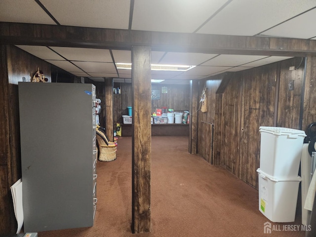 74 Probasco Rd, East Windsor, NJ 08520 - finished basement featuring carpet floors, wooden walls, and a paneled ceiling