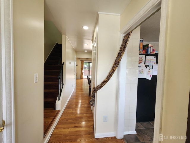 74 Probasco Rd, East Windsor, NJ 08520 - corridor featuring wood finished floors, recessed lighting, and stairway