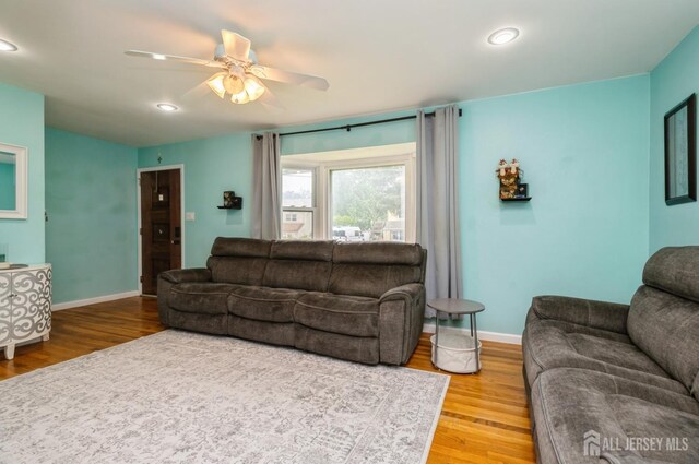 29 De Stefano Ave, Spotswood, NJ 08884 - living room with wood finished floors, ceiling fan, and recessed lighting