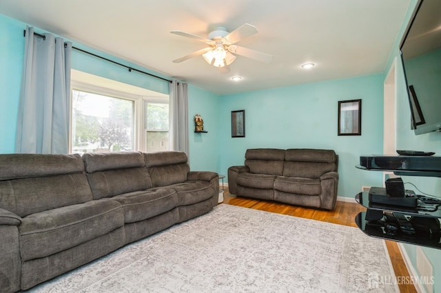29 De Stefano Ave, Spotswood, NJ 08884 - living room featuring wood finished floors, ceiling fan, and recessed lighting