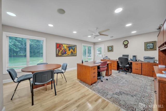 14 Greensview Dr, Scotch Plains, NJ 07076 - office area with light wood-style floors, recessed lighting, and ceiling fan
