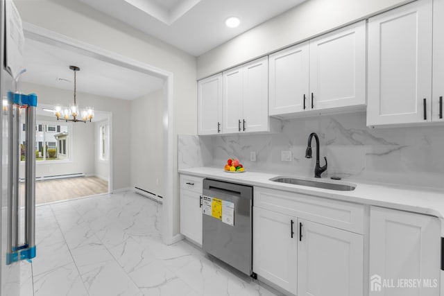 381-C Old Nassau Rd, Monroe, NJ 08831 - kitchen with dishwasher, recessed lighting, a chandelier, white cabinets, and light marble finish floors