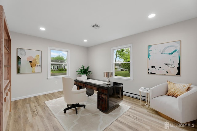 381-C Old Nassau Rd, Monroe, NJ 08831 - home office featuring light wood-style floors, a baseboard radiator, and recessed lighting