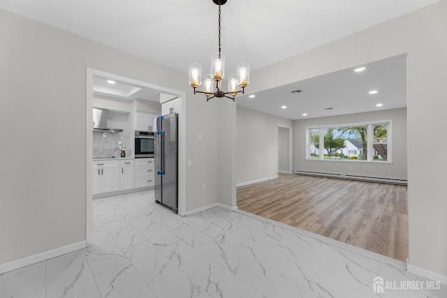 381-C Old Nassau Rd, Monroe, NJ 08831 - unfurnished room with a baseboard radiator, light marble finish floors, a chandelier, and recessed lighting