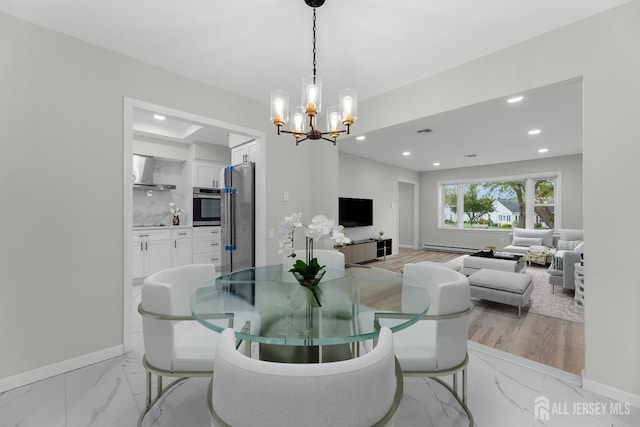 381-C Old Nassau Rd, Monroe, NJ 08831 - dining room featuring light marble finish floors, a chandelier, and recessed lighting
