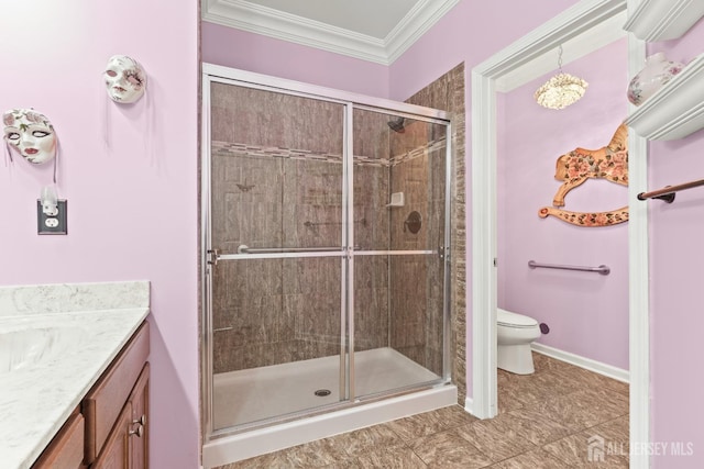 31 Mcgowan Ct, Old Bridge, NJ 08857 - full bathroom with vanity, ornamental molding, and a shower stall