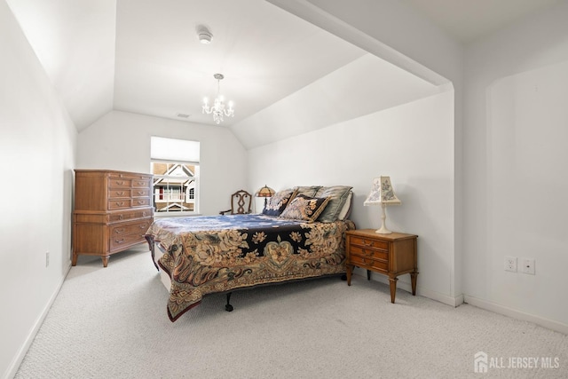 31 Mcgowan Ct, Old Bridge, NJ 08857 - bedroom featuring light colored carpet, lofted ceiling, and a chandelier