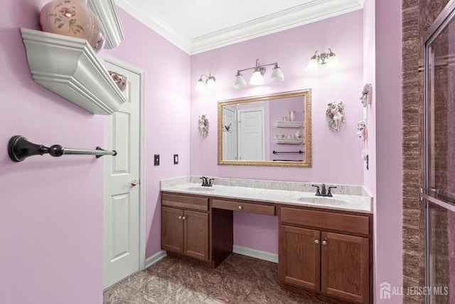 31 Mcgowan Ct, Old Bridge, NJ 08857 - bathroom featuring double vanity, a tile shower, and crown molding