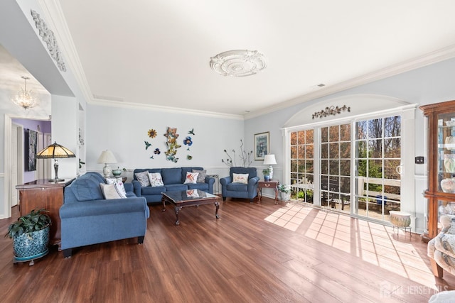 31 Mcgowan Ct, Old Bridge, NJ 08857 - living area with a chandelier, wood finished floors, and ornamental molding