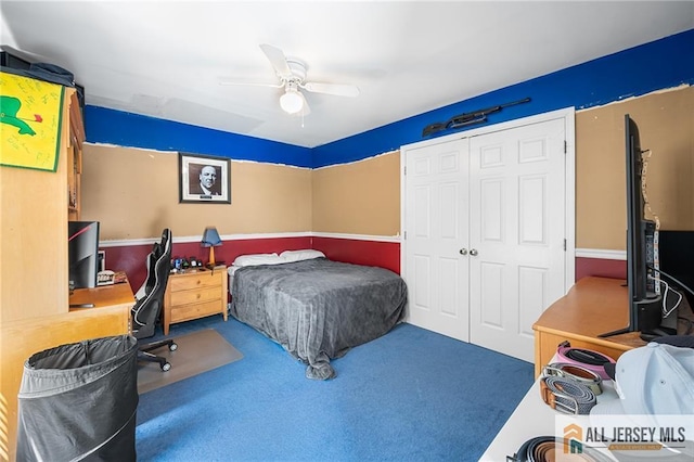 254 Wyoming Ave, Spotswood, NJ 08884 - carpeted bedroom with a closet, an office area, and ceiling fan