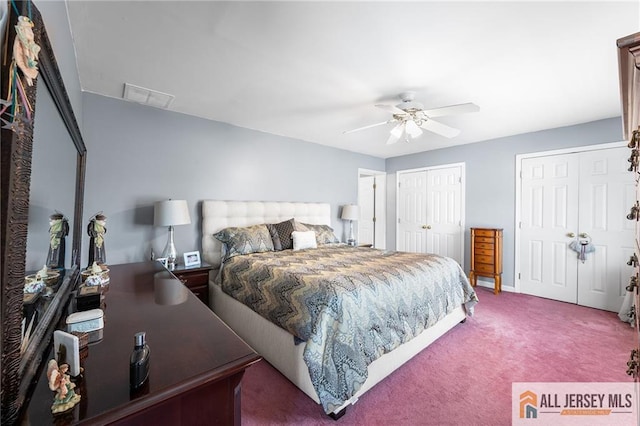 254 Wyoming Ave, Spotswood, NJ 08884 - carpeted bedroom with two closets and ceiling fan