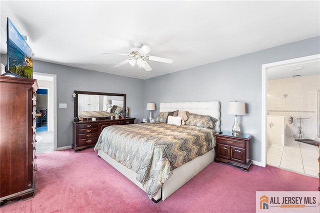 254 Wyoming Ave, Spotswood, NJ 08884 - carpeted bedroom with ceiling fan and connected bathroom