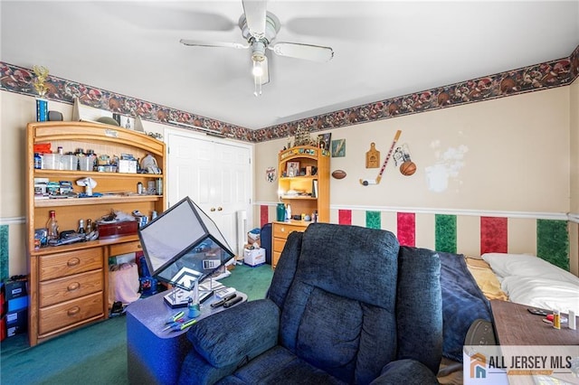 254 Wyoming Ave, Spotswood, NJ 08884 - carpeted living area with a ceiling fan