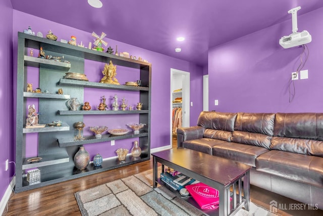 rec room featuring wood finished floors and recessed lighting