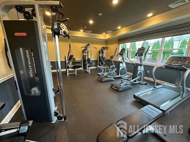 533 E Celebration Way S, Plainfield, NJ 07080 - gym featuring crown molding, recessed lighting, and a raised ceiling