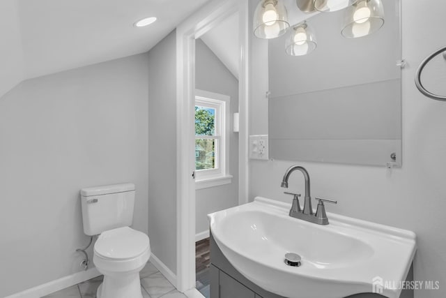 97 Battle Hill Ave, Springfield, NJ 07081 - bathroom featuring vaulted ceiling and vanity