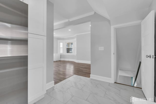 97 Battle Hill Ave, Springfield, NJ 07081 - empty room featuring crown molding, marble look tiles, and recessed lighting