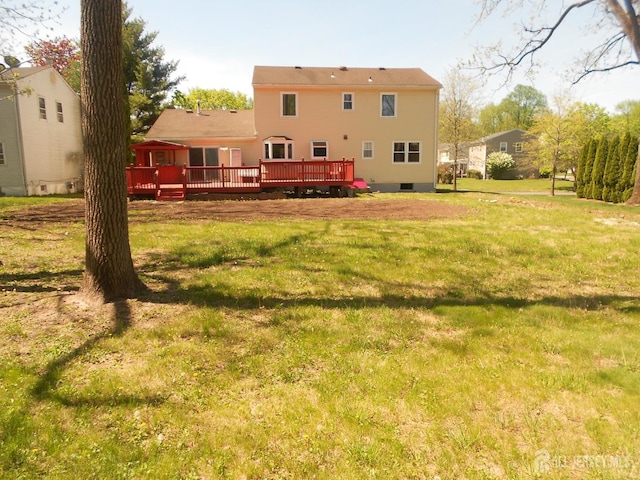 4 Harvey Rd, South Brunswick, NJ 08852 - rear view of house with a deck, a yard, and crawl space