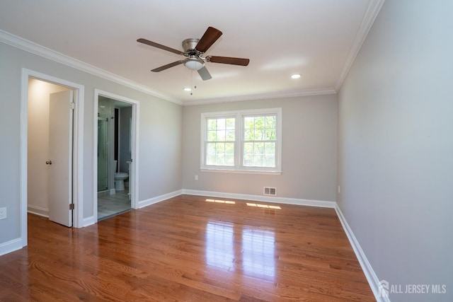 4 Harvey Rd, South Brunswick, NJ 08852 - unfurnished room with ornamental molding, wood finished floors, ceiling fan, baseboards, and recessed lighting