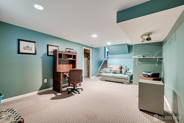 home office with carpet flooring