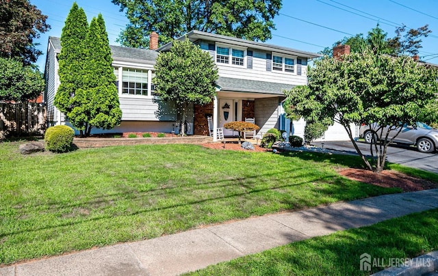 view of front facade featuring a front lawn and a porch